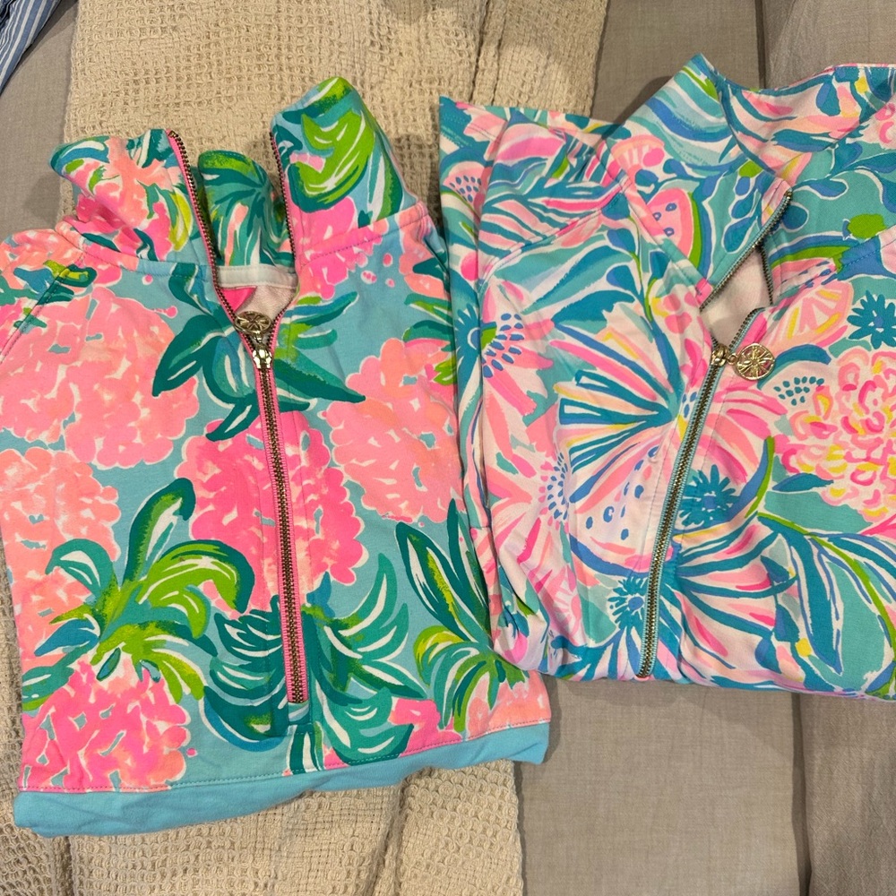 Lilly Pulitzer Pink & Aqua Floral Half-Zip Sweatshirts